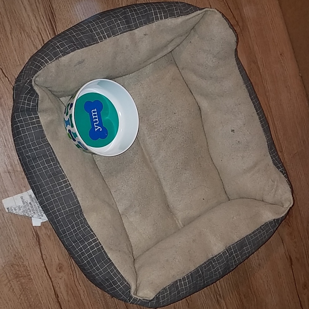 Puppy bed and dish